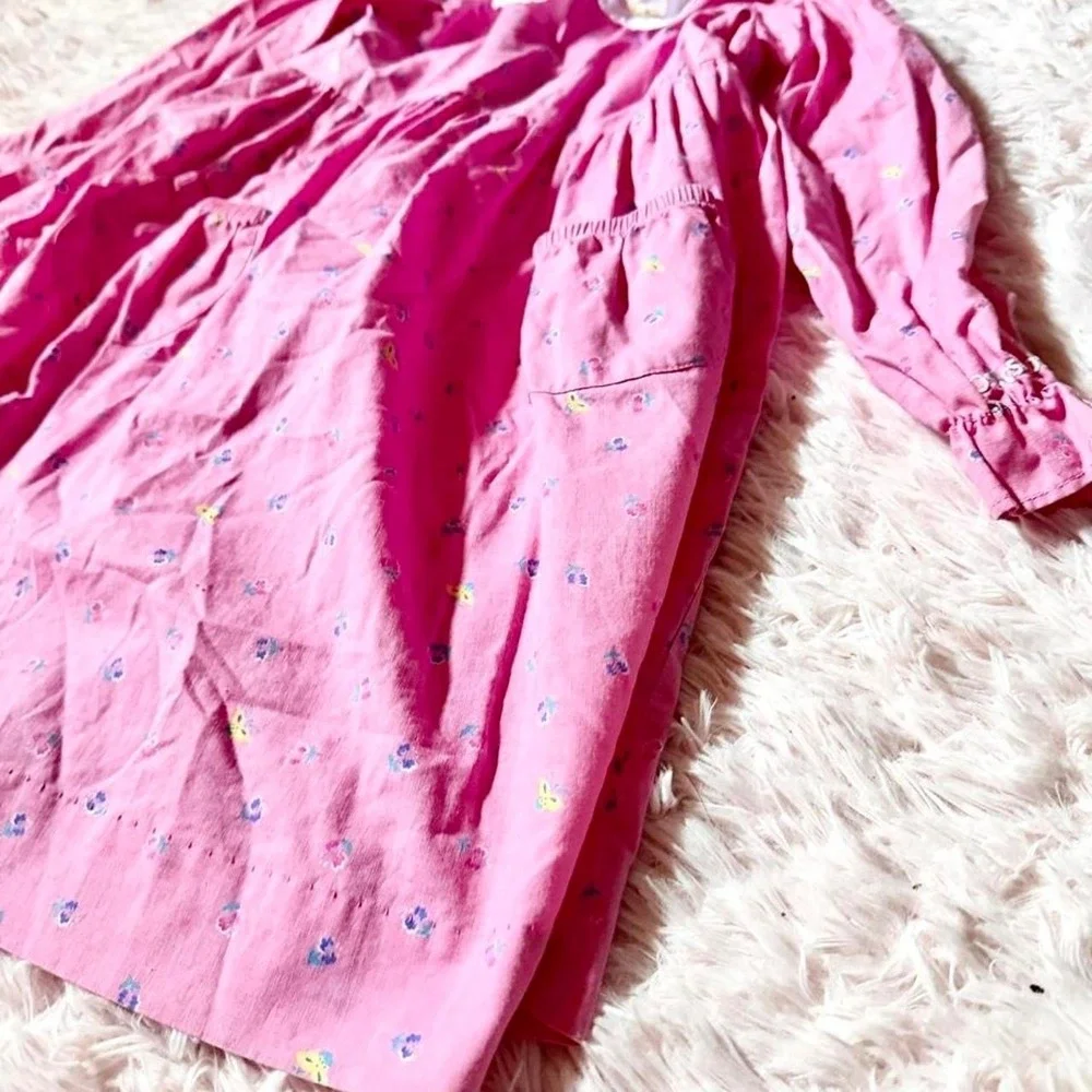 Vintage 80s Oshkosh Prairie Dainty Peter Pan Collar Dress Girls 6 Heritage Boho